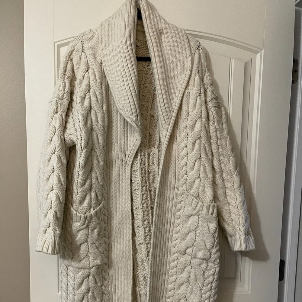 Zara cream white long cable knit coat limited edition large